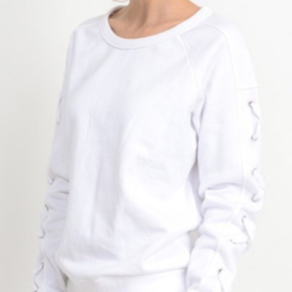 *Sale* White Lace up Sleeve Sweatshirt